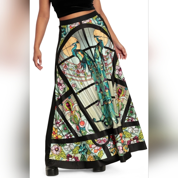 Black Milk Glass Garden Peacock Stained Glass Maxi Skirt XS - Picture 4 of 6